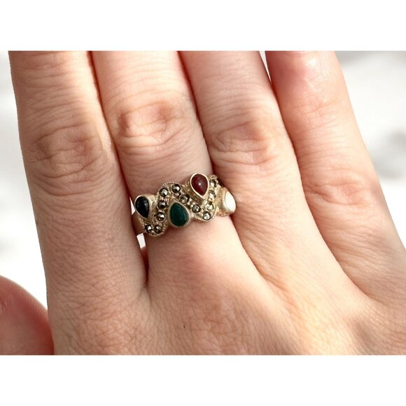 Multi Gemstone SW Style Wavy 925 Sterling Silver Vintage Ring - sz 7.5 - Picture 14 of 14